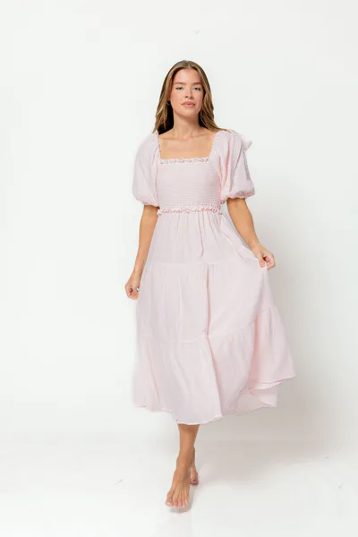 Worth Collective Elena 100% Cotton Midi Dress in Pale Pink - Bump Friendly *5/20 PRE-ORDER*