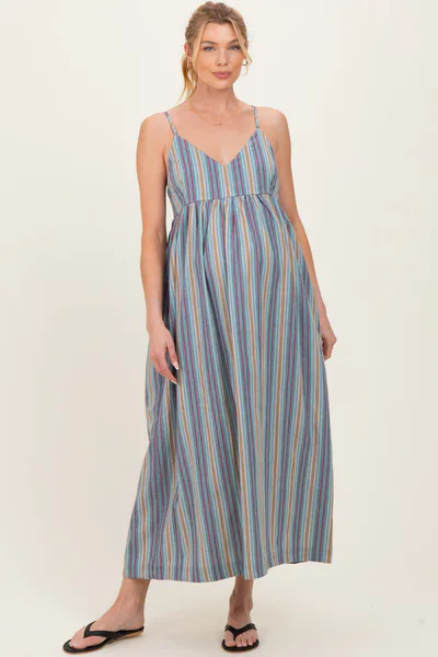 PinkBlush Multicolor Striped Sleeveless Maternity Maxi Dress