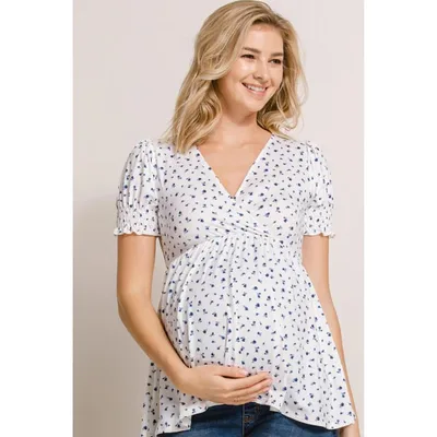 Target Hello Miz Maternity Floral Wrap Nursing Top with Empire Waist - Off White - Medium