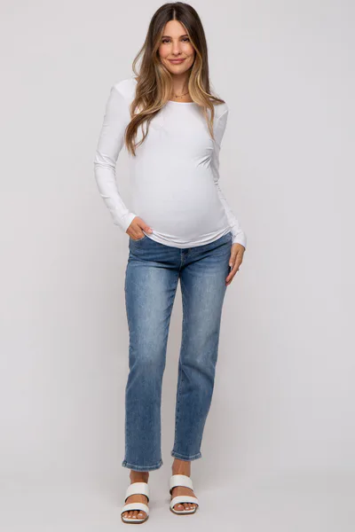 PinkBlush Blue Straight Crop Maternity Jeans