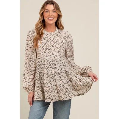 Target Pinkblush Ivory Animal Print Mock Neck Tiered Maternity Top Large