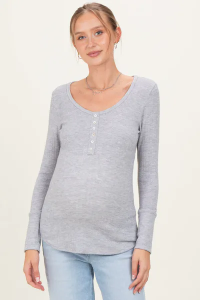 PinkBlush Heather Grey Pointelle Knit Maternity Henley Top