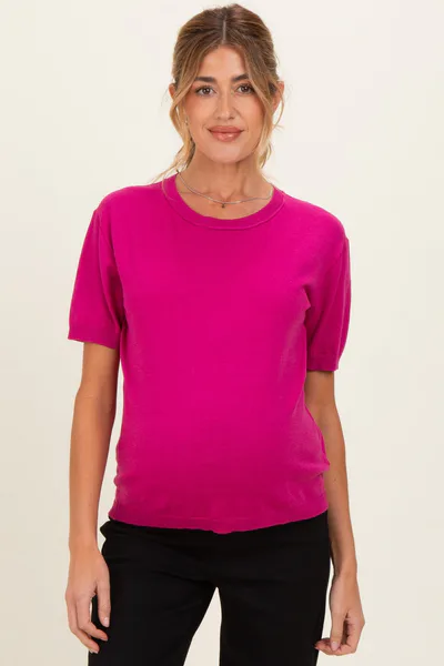 PinkBlush Magenta Short Sleeve Basic Knit Maternity Top