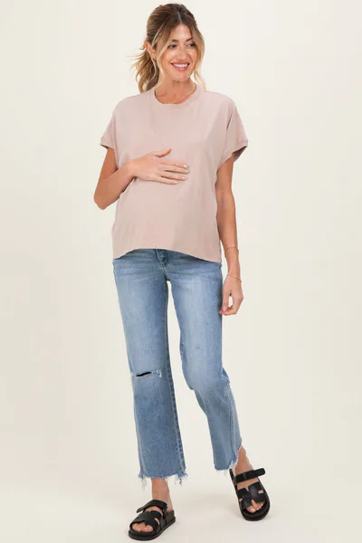 PinkBlush Light Blue Distressed Open Knee Fray Hem Straight Leg Maternity Jeans