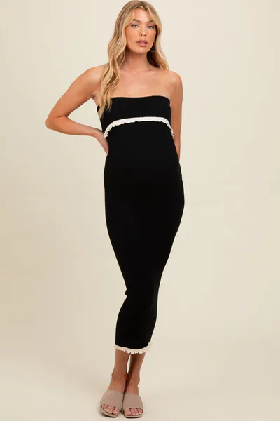 PinkBlush Black Contrast Trim Maternity Strapless Knit Dress