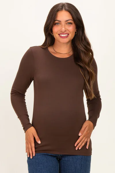 PinkBlush Brown Long Sleeve Maternity Top