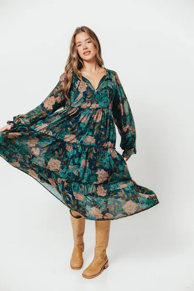 Worth Collective Tabitha Midi Dress in Retro Blue - Bump Friendly