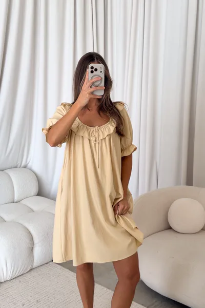 Worth Collective Betty Mini Dress in Muted Gold - Bump Friendly
