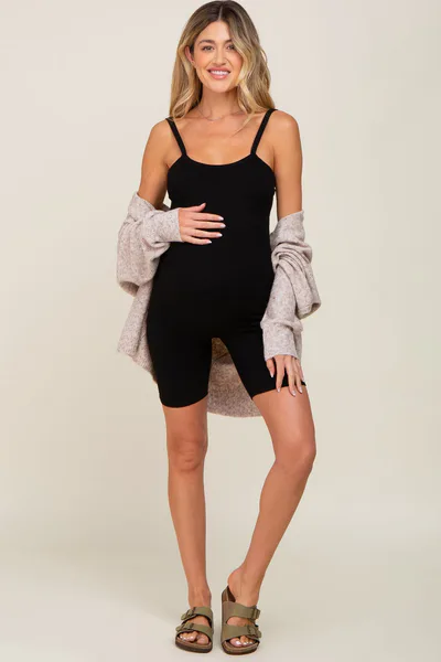 PinkBlush Black Rib Knit Sleeveless Maternity Romper