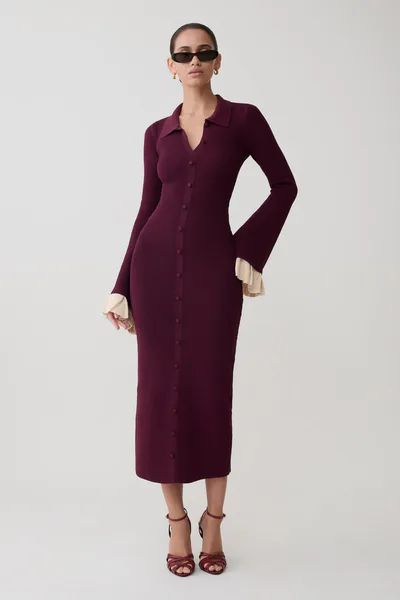 MESHKI Amirose Ruffle Knit Midi Dress