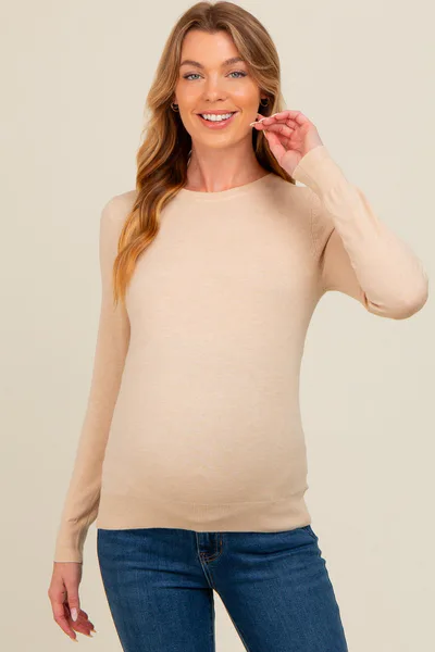 PinkBlush Beige Basic Soft Knit Maternity Sweater
