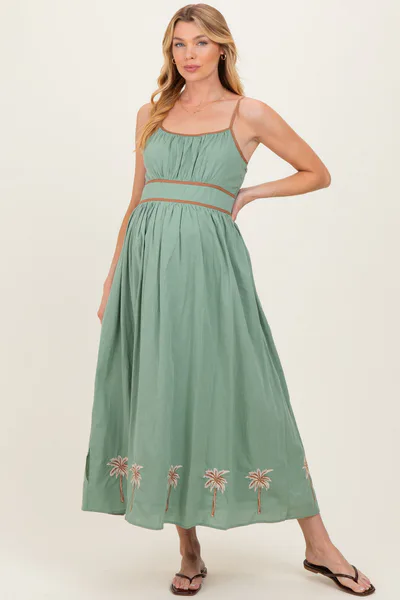 PinkBlush Sage Embroidered Contrast Sleeveless Maternity Maxi Dress