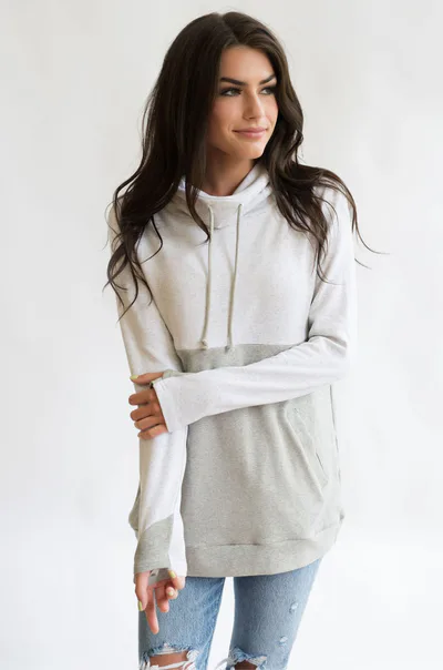 Milk & Baby Cowl Neck Colorblock Nursing Pullover | Light Gray/Gray