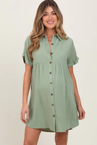 PinkBlush Sage Dolman Sleeve Linen Maternity Shirt Dress