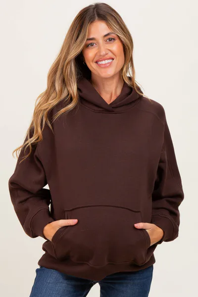 PinkBlush Brown Fleece Oversized Maternity Hoodie