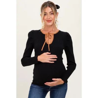 Target Pinkblush Black Ribbed Knit Cutout Tie Front Maternity Top Large