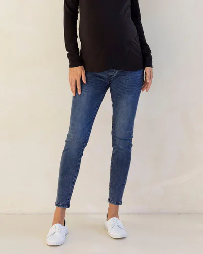 Angel Maternity Maternity Over the Bump Fitted Denim Blue Jeans