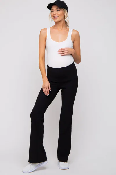 PinkBlush Black Ribbed Maternity Flared Leggings