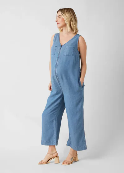 Ingrid & Isabel Wide Leg Chambray Maternity and Nursing Jumpsuit