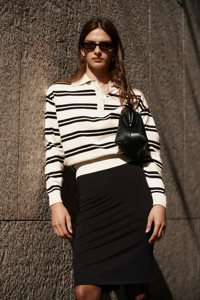 MESHKI Philly Stripe Long Sleeve Knit Jumper - Ivory/Black