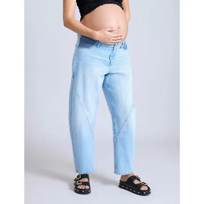 Target Women's Under the Belly Barrel Leg Maternity Jeans - Marsha Wash - Size: Medium - Motherhood Maternity