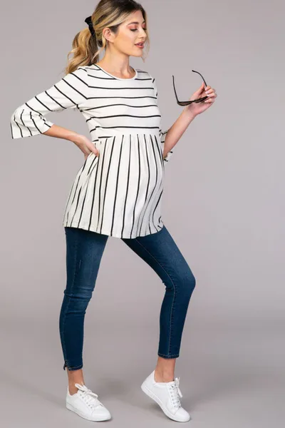 PinkBlush PinkBlush Ivory Striped Peplum Ruffle Maternity Top