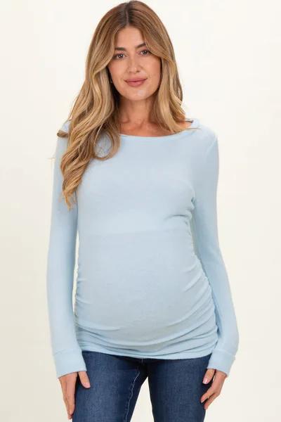 PinkBlush Light Blue Soft Knit Ruched Maternity Top