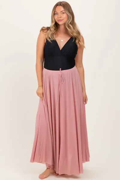 PinkBlush Pink Mesh Maternity Maxi Skirt