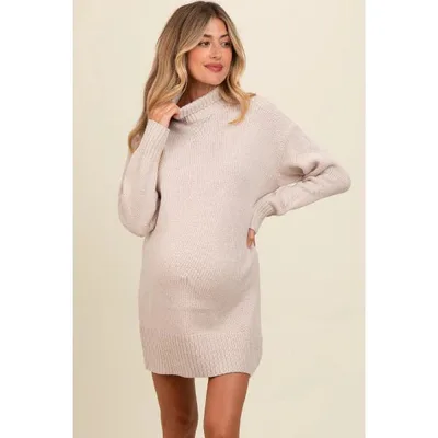 Target Pinkblush Beige Turtle Neck Maternity Mini Sweater Dress Large