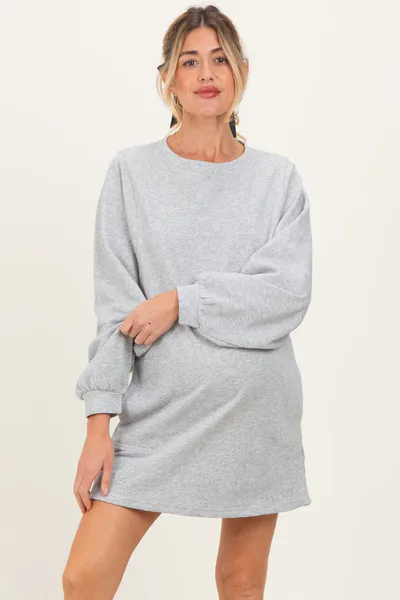 PinkBlush Heather Grey Bubble Sleeve Maternity Sweatshirt Mini Dress