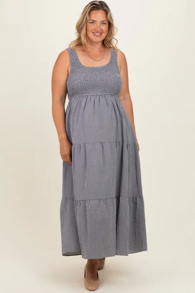 PinkBlush Black Tiered Smocked Maternity Plus Maxi Dress