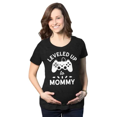 Target Maternity Leveled Up to Mommy T Shirt Cute Pregnancy Video Game Tee - Crazy Dog Maternity T Shirt For Gamers Black S