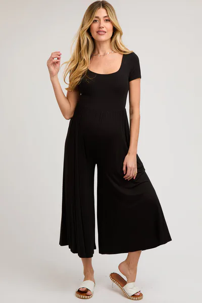 PinkBlush Black Short Sleeve Pocketed Maternity Jumpsuit