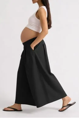 For The Creators Black Cotton Wide Leg Maternity Culottes