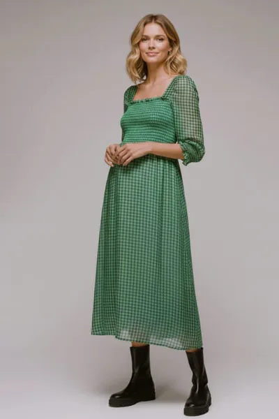 For The Creators Lottie Gingham Shirred Dress