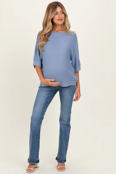 PinkBlush Blue Oversize Cut Sweater Maternity Top With Raw Edge