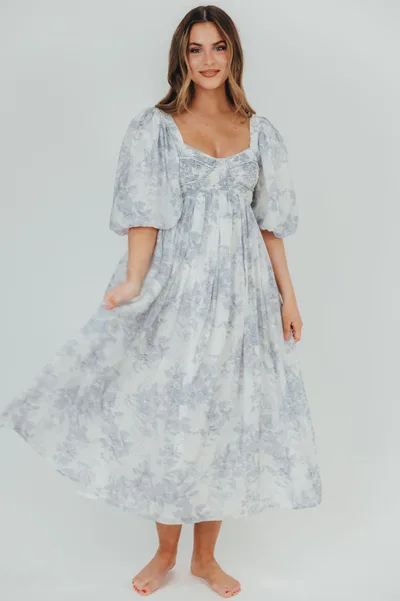 Worth Collective Harlow Maxi Dress in Light Blue Floral - Bump Friendly and Size Inclusive