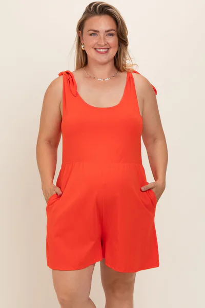 PinkBlush Coral Knot Strap Maternity Plus Romper