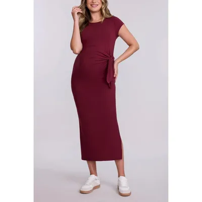 Target Women's Crew Neck Short Sleeve Side Tie Maternity Midi Dress - Tawny Port - Size: Large - Motherhood Maternity