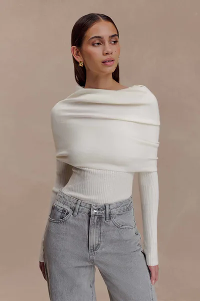 MESHKI Mazie Asymetrical Cashmere Blend Long Sleeve Knit Top