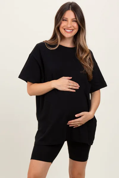 PinkBlush Black Biker Shorts Maternity Set