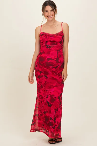 PinkBlush Red Printed Crisscross Back Maternity Maxi Dress