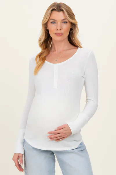 PinkBlush White Pointelle Knit Maternity Henley Top