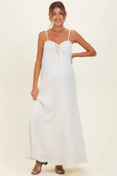 PinkBlush White Waffle Knit Sweetheart Neckline Sleeveless Maternity Maxi Dress