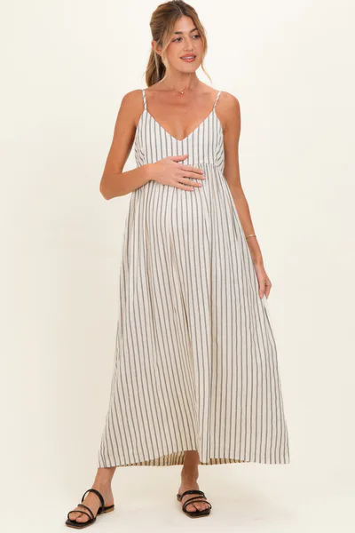 PinkBlush Natural Striped V-Neck Sleeveless Maternity Maxi Dress