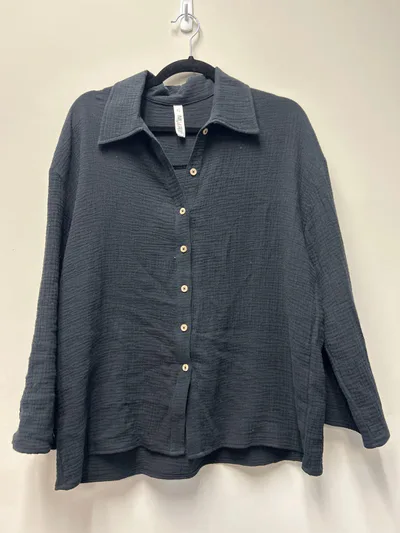 Latched Mama Outlet 7282 - Latched Mama Coastline Cotton Button Up Nursing Shirt - BLACK - Extra Small