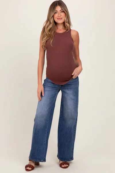 PinkBlush Blue Relaxed Wide Leg Maternity Jeans