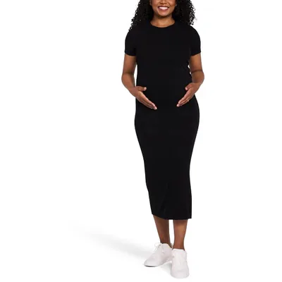 Target Women's Crew Neck Rib Knit Short Sleeve Nursing Midi Dress - Black - Size: X Large - Motherhood Maternity