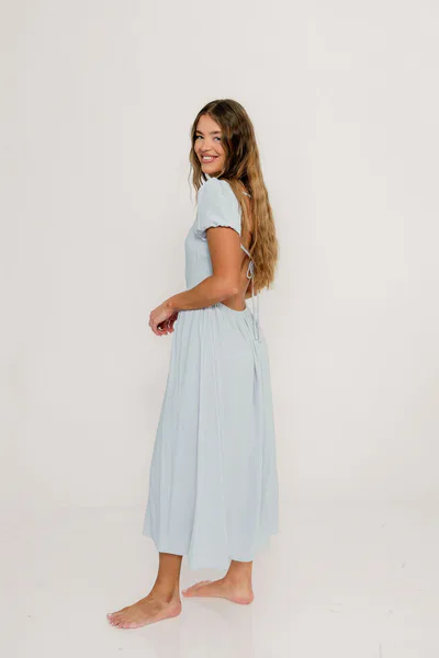 Worth Collective August Open Back Midi Dress in Baby Blue - Bump Friendly