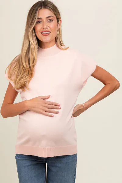 PinkBlush Light Pink Mock Neck Knit Maternity Top